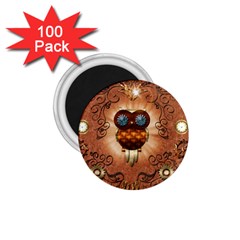 Steampunk, Funny Owl With Clicks And Gears 1 75  Magnets (100 Pack)  by FantasyWorld7