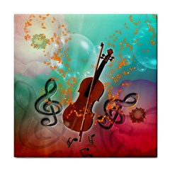 Violin With Violin Bow And Key Notes Tile Coasters