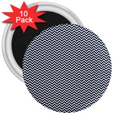 Blue And White Chevron Wavy Zigzag Stripes 3  Magnets (10 Pack)  by PaperandFrill
