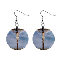 Jesus On The Cross Illustration Mini Button Earrings