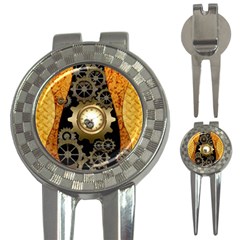Steampunk Golden Design With Clocks And Gears 3-in-1 Golf Divots