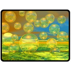 Golden Days, Abstract Yellow Azure Tranquility Double Sided Fleece Blanket (large)  by DianeClancy