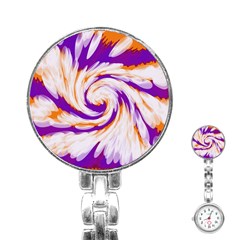 Tie Dye Purple Orange Abstract Swirl Stainless Steel Nurses Watch by BrightVibesDesign