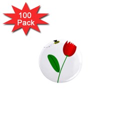 Red Tulip And Bee 1  Mini Magnets (100 Pack)  by Valentinaart