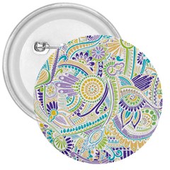 Purple, Green, Yellow Hippie Flowers Pattern, Zz0104, 3  Button by Zandiepants