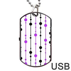 Purple, White And Black Pattern Dog Tag Usb Flash (two Sides)  by Valentinaart