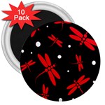 Red, black and white dragonflies 3  Magnets (10 pack)  Front
