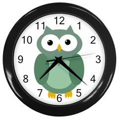 Green Cute Transparent Owl Wall Clocks (black) by Valentinaart