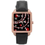 Red pearls Rose Gold Leather Watch  Front