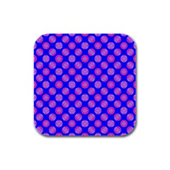 Bright Mod Pink Circles On Blue Rubber Square Coaster (4 Pack) 