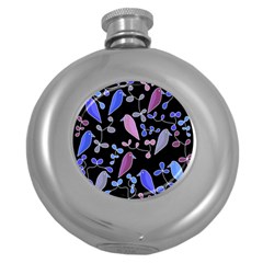 Flowers And Birds - Blue And Purple Round Hip Flask (5 Oz) by Valentinaart