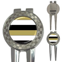 Black Brown Gold White Horizontal Stripes Elegant 8000 Sv Festive Stripe 3-in-1 Golf Divots by yoursparklingshop