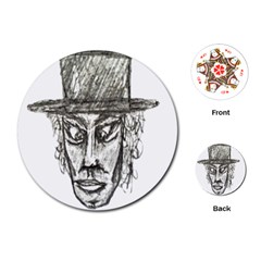 Man With Hat Head Pencil Drawing Illustration Playing Cards (round)  by dflcprints