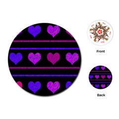 Purple And Magenta Harts Pattern Playing Cards (round)  by Valentinaart