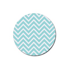 Chevrons Zigzags Pattern Blue Rubber Round Coaster (4 Pack) 