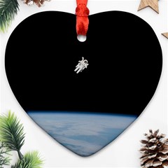 Astronaut Floating Above The Blue Planet Heart Ornament (two Sides) by Nexatart