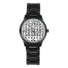 Anchor Puzzle Booklet Pages All Black Stainless Steel Round Watch