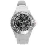 Gray Background Pattern Round Plastic Sport Watch (L) Front