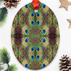 Beautiful Peacock Feathers Seamless Abstract Wallpaper Background Ornament (oval) by Simbadda