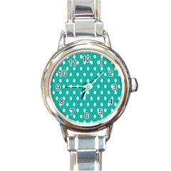 Polka Dots White Blue Round Italian Charm Watch by Mariart