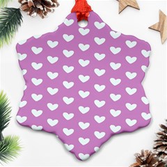 Heart Love Valentine White Purple Card Snowflake Ornament (two Sides) by Mariart