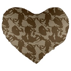 Initial Camouflage Brown Large 19  Premium Heart Shape Cushions by Mariart