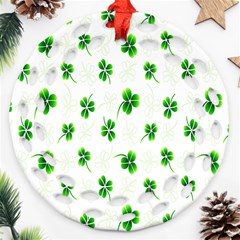 Leaf Green White Round Filigree Ornament (two Sides) by Mariart