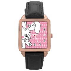 Easter Bunny  Rose Gold Leather Watch  by Valentinaart