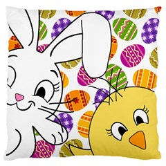 Easter Bunny And Chick  Large Flano Cushion Case (two Sides)