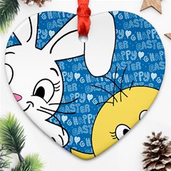 Easter Bunny And Chick  Heart Ornament (two Sides) by Valentinaart