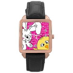 Easter Bunny And Chick  Rose Gold Leather Watch  by Valentinaart