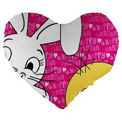 Easter Bunny And Chick  Large 19  Premium Flano Heart Shape Cushions
