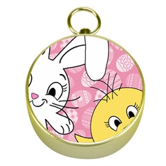 Easter Bunny And Chick  Gold Compasses by Valentinaart