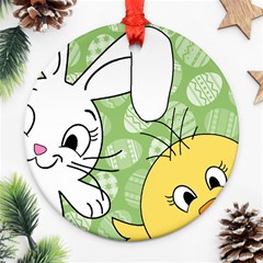 Easter Bunny And Chick  Round Ornament (two Sides)