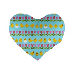 Easter - Chick And Tulips Standard 16  Premium Flano Heart Shape Cushions