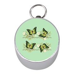 Four Green Butterflies Mini Silver Compasses