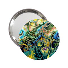 Flower Power Fractal Batik Teal Yellow Blue Salmon 2 25  Handbag Mirrors by EDDArt