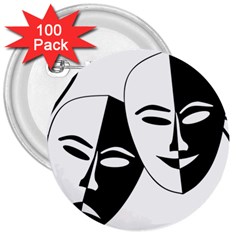 Theatermasken Masks Theater Happy 3  Buttons (100 Pack)  by Nexatart