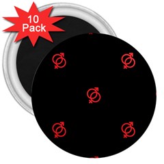Seamless Pattern With Symbol Sex Men Women Black Background Glowing Red Black Sign 3  Magnets (10 Pack)  by Mariart