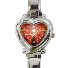 Liquid Sunset, A Beautiful Fractal Burst Of Fiery Colors Heart Italian Charm Watch by jayaprime