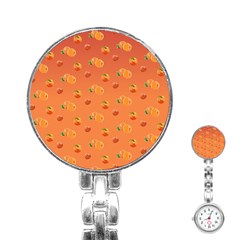 Peach Fruit Pattern Stainless Steel Nurses Watch by paulaoliveiradesign
