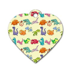 Group Of Funny Dinosaurs Graphic Dog Tag Heart (one Side)