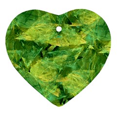Green Springtime Leafs Heart Ornament (two Sides) by designworld65