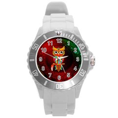 Cute Owl, Mandala Design Round Plastic Sport Watch (l) by FantasyWorld7