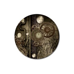 Stemapunk Design With Clocks And Gears Magnet 3  (round) by FantasyWorld7