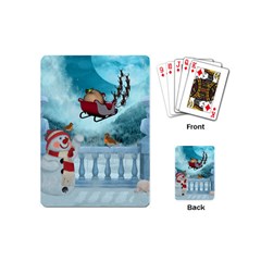 Christmas Design, Santa Claus With Reindeer In The Sky Playing Cards (mini)  by FantasyWorld7