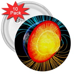 Cross Section Earth Field Lines Geomagnetic Hot 3  Buttons (10 Pack)  by Mariart