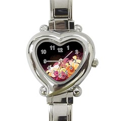 Flower Back Leaf Polka Dots Black Pink Heart Italian Charm Watch by Mariart