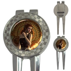Wonderful Steampunk Women With Clocks And Gears 3-in-1 Golf Divots