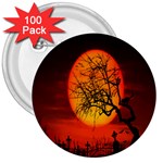 Helloween Midnight Graveyard Silhouette 3  Buttons (100 pack)  Front